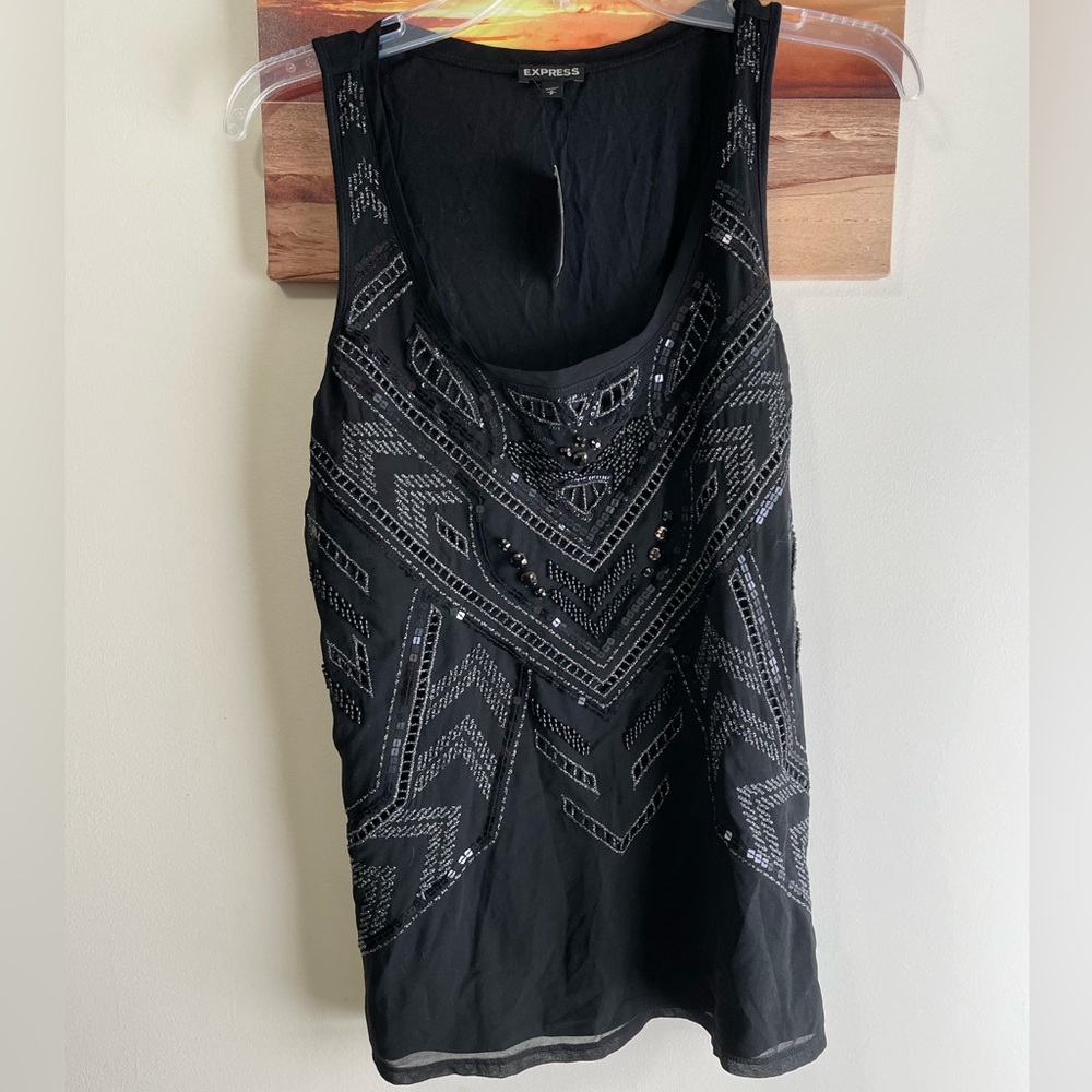 Express nwt black jeweled tank top fancy Small nwt